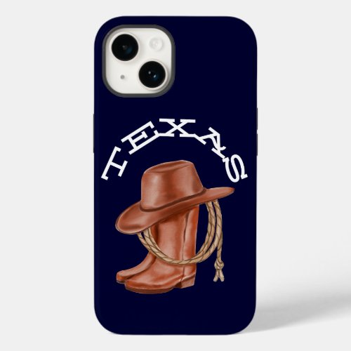Texas Watercolor Cowboy Cowgirl Brown and Blue Case_Mate iPhone 14 Case