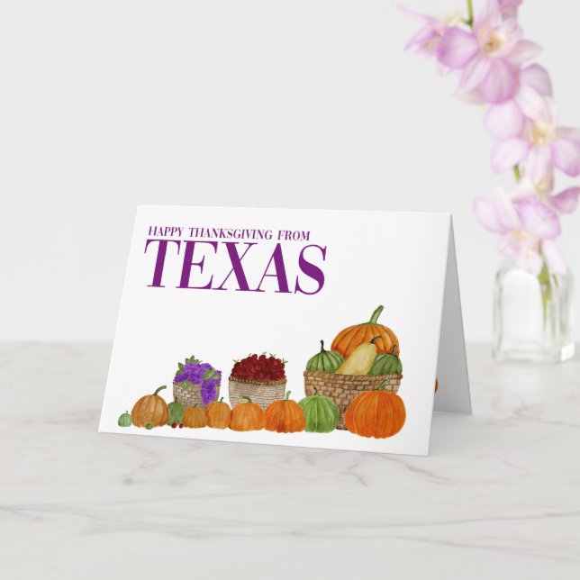 Texas Watercolor Pumpkins Thanksgiving Card (Orchid)