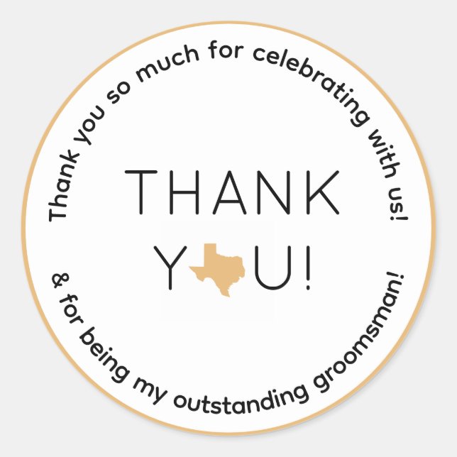 Texas Wedding Party Groomsman Gift Classic Round Sticker (Front)