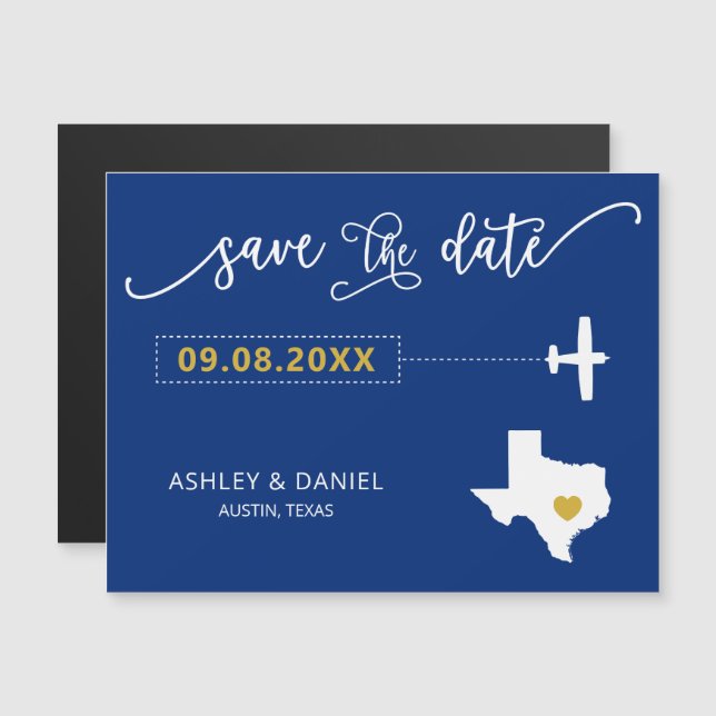 Texas Wedding Save the Date Card, Map Magnetic Invitation (Front/Back)