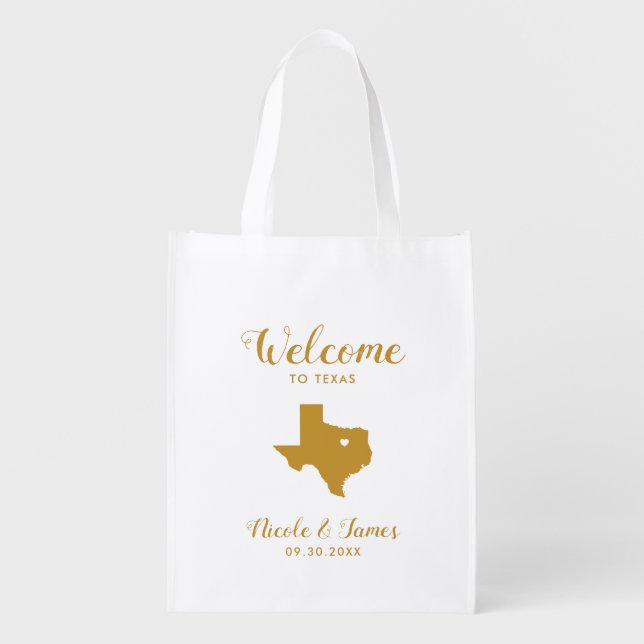 Texas Wedding Welcome Bag for Hotel Guests, Gold (Front)