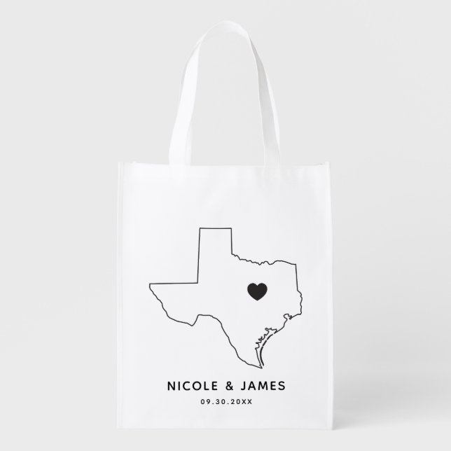 Texas Wedding Welcome Bag Map Tote, Black Bag (Front)