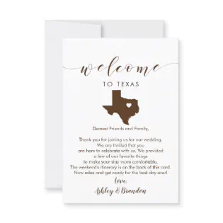 Texas Wedding Welcome Card, Letter and Itinerary