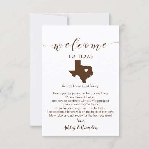 Texas Wedding Welcome Card Letter and Itinerary