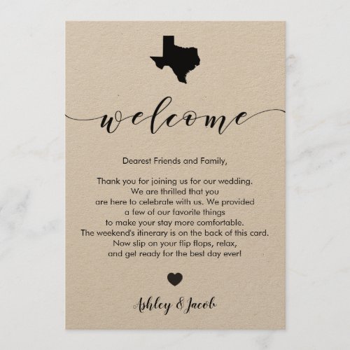 Texas Wedding Welcome Letter  Itinerary Card