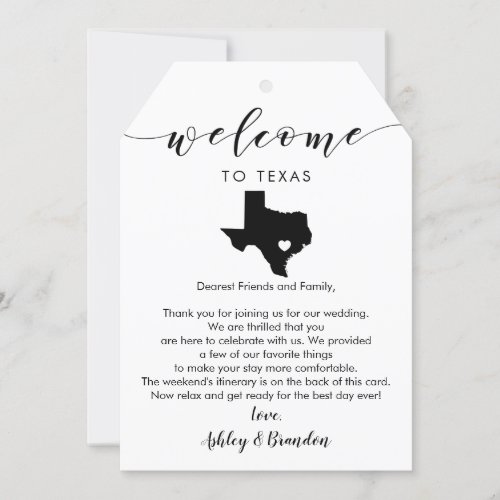 Texas Wedding Welcome Tag Letter and Itinerary