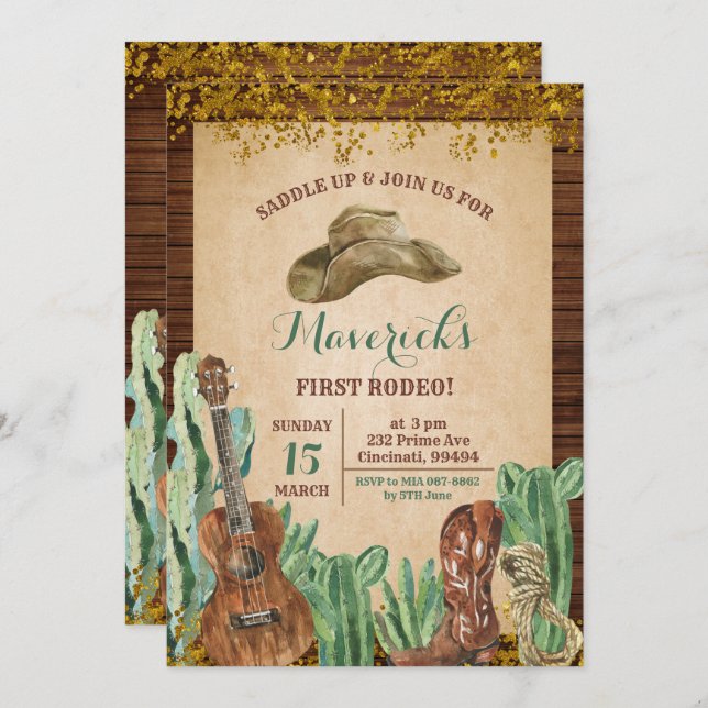 Texas Western Boy's First Rodeo birthday Invitation (Front/Back)