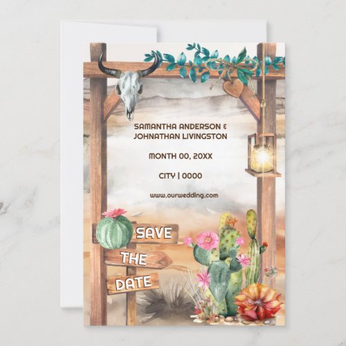 Texas western ranch cactus desert skull arch invitation