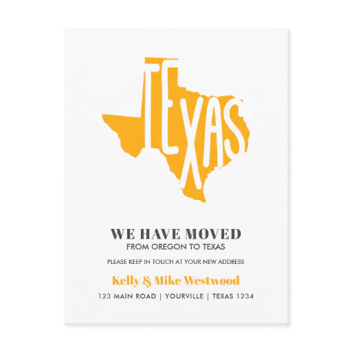 TEXAS  We've moved New address New Home Postcard