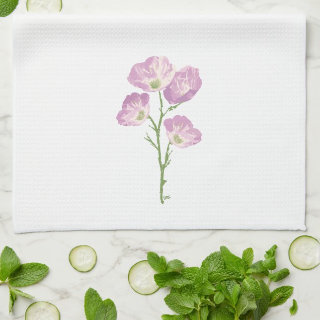 Texas Wild Flower Buttercup, pink, lavender flower Kitchen Towel (Folded)