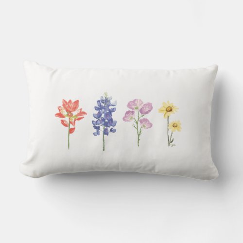 Texas Wild Flowers _ Indian Paintbrush Bluebonnet Lumbar Pillow