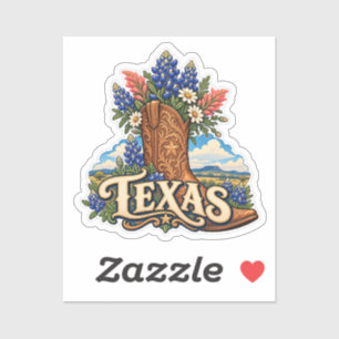 Texas Wildflower Cowboy Boot Tooled Leather Travel Sticker