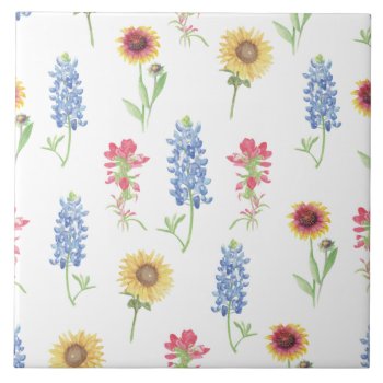 Texas Wildflower Pattern Ceramic Tile by Eclectic_Ramblings at Zazzle