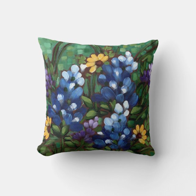 "Texas Wildflowers - Bluebonnets" Throw Pillow (Front)