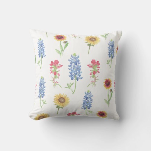 Texas Wildflowers Pattern Throw Pillow