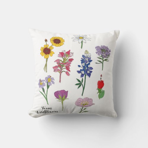 Texas Wildflowers Throw Pillow