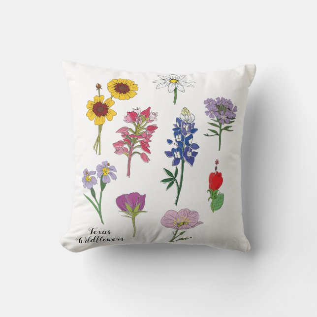 Texas Wildflowers Throw Pillow (Front)