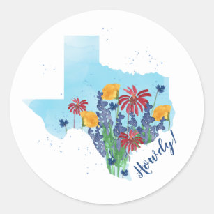 Texas Wildflowers Watercolor Classic Round Sticker
