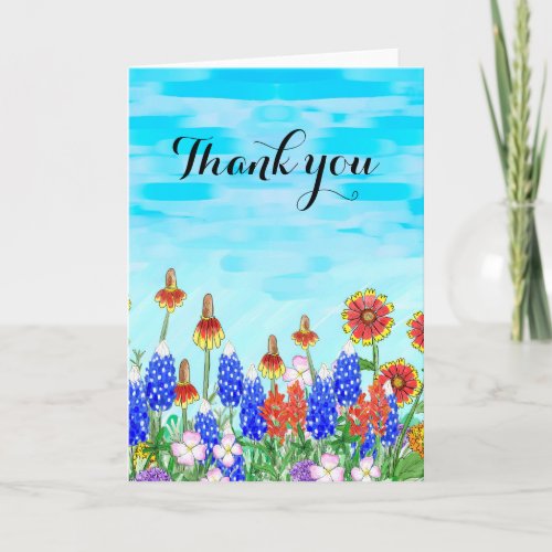 Texas wildflowers You Thank You card with bluebonn