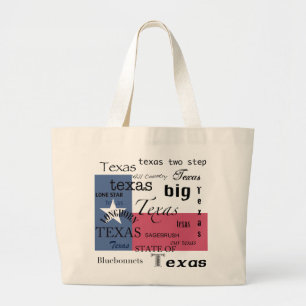 Texas Word-Cloud-with Texas Flag Large Tote Bag
