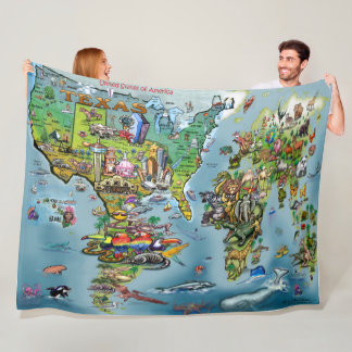 Texas World Map Fleece Blanket