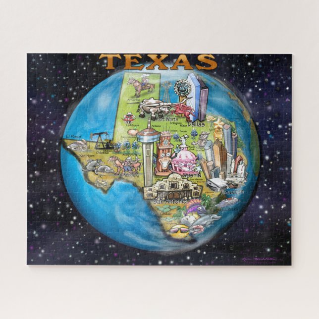 Texas World Map Jigsaw Puzzle (Horizontal)
