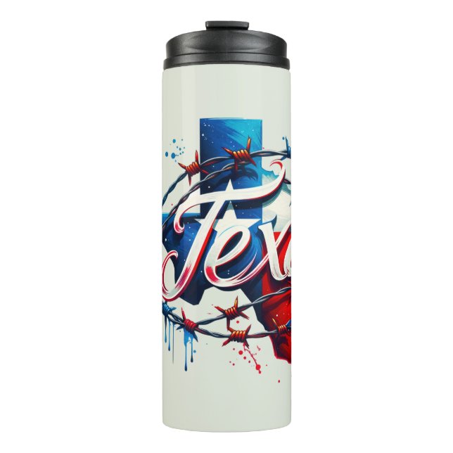 Texas Wrapped in Barbed Wire Thermal Tumbler (Front)