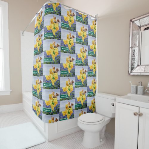 Texas Yellow Rose And Bluebonnets Cowgirl Houston Shower Curtain