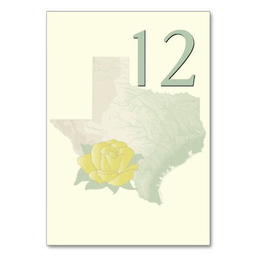 Texas Yellow Rose Wedding Table Number Card