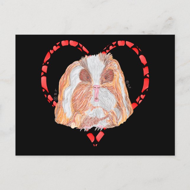 TEXEL GUINEA PIG HEART HOLIDAY POSTCARD (Front)
