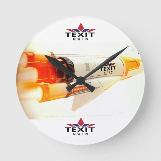 "TeXit Coin Rocket Ship  with logo Round Clock (Front)