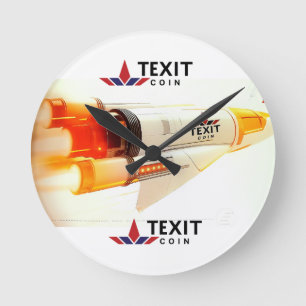 "TeXit Coin Rocket Ship with logo Round Clock