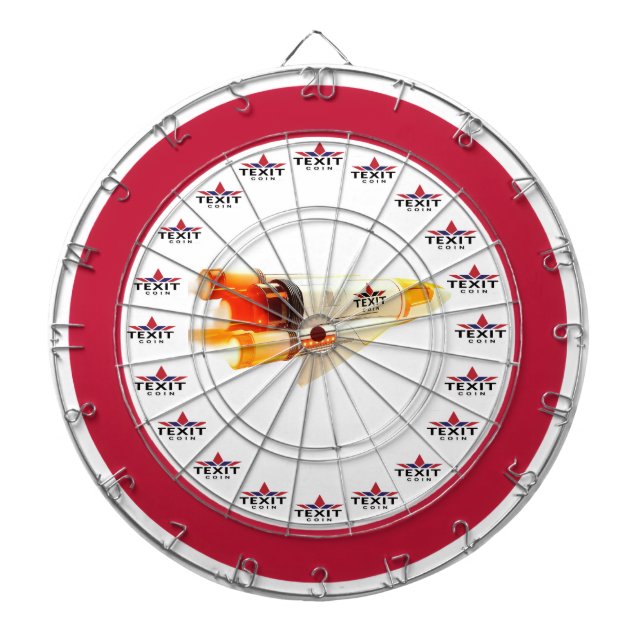 TexitCoin Red and White with Texit Logo/RocketShip Dart Board (Front)
