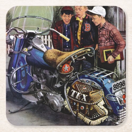 Texs Motorcycle Square Paper Coaster