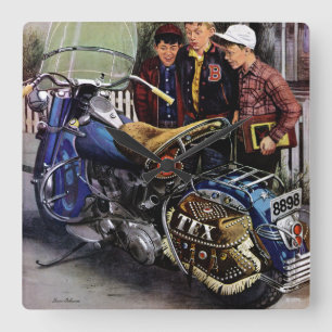 Tex's Motorcycle Square Wall Clock