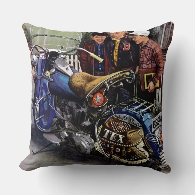 Tex's Motorcycle Throw Pillow (Front)
