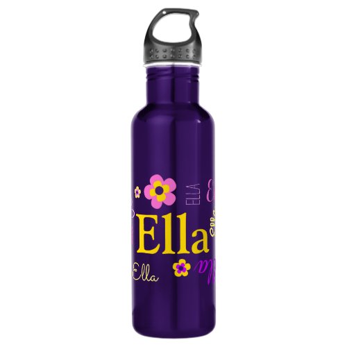 Text and flowers girls name Ella water bottle