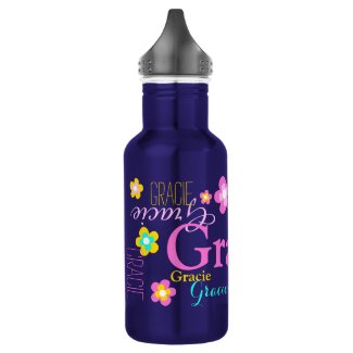 Text and flowers girls name Gracie water bottle