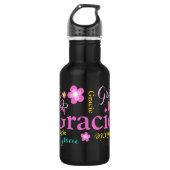 Text and flowers girls name Gracie water bottle (Front)
