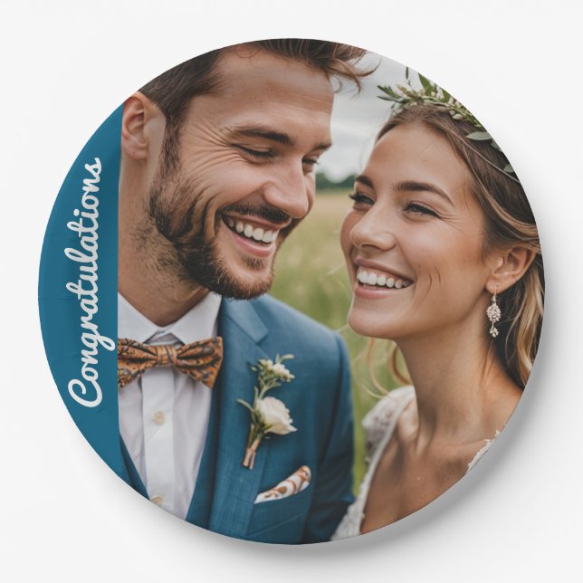 text and photo custom personalized party  paper plates (Front)
