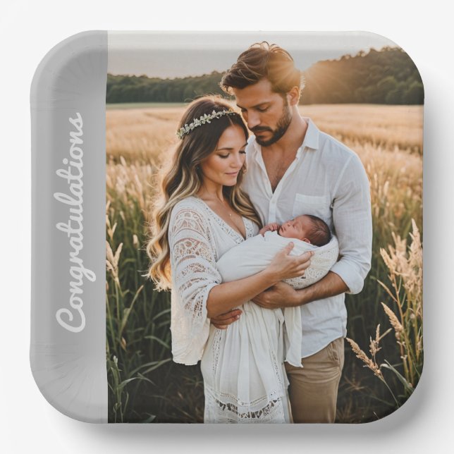 text and photo custom personalized party photo  paper plates (Front)