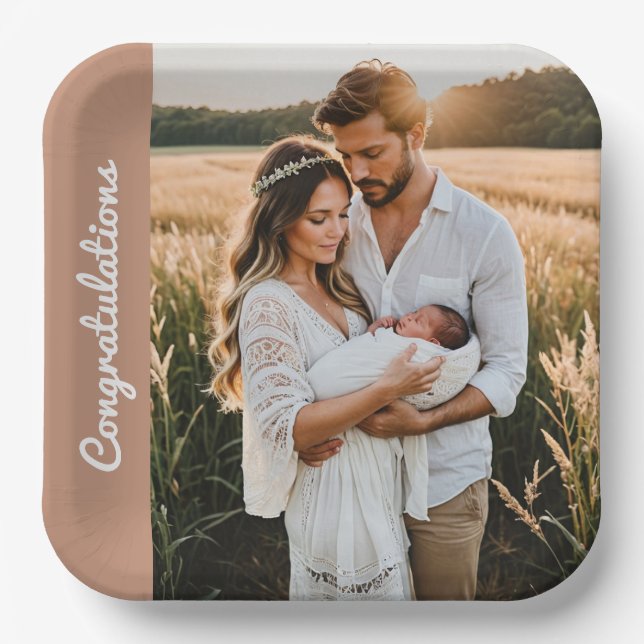 text and photo custom personalized party photo  paper plates (Front)
