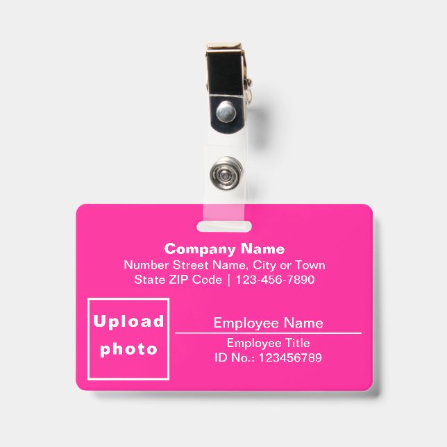 Text Based With Employee Photo Rectangle Pink Badge (Front with Clip)