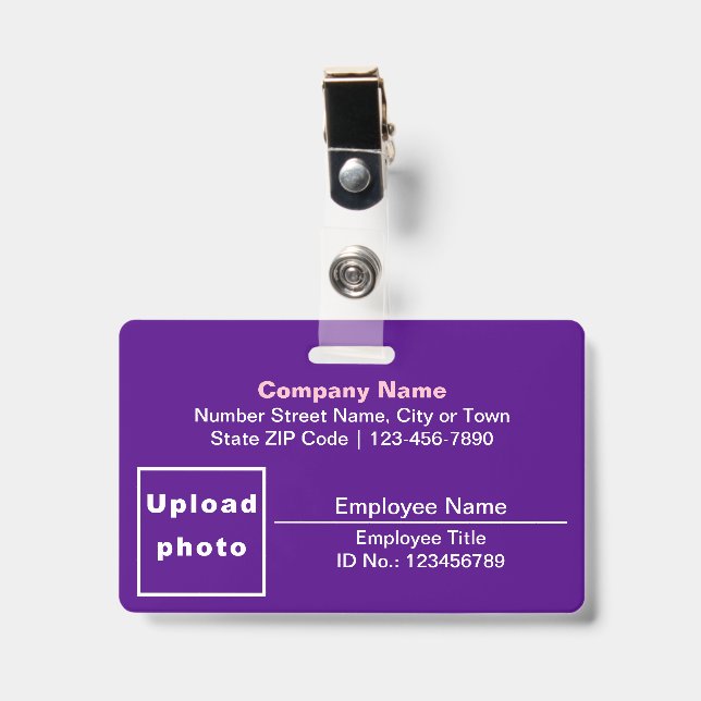 Text Based With Employee Photo Rectangle Purple Badge (Front with Clip)