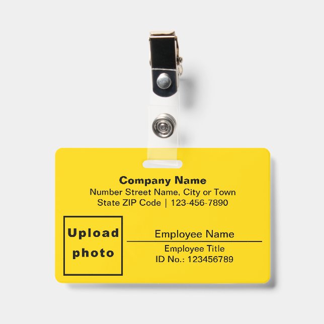 Text Based With Employee Photo Rectangle Yellow Badge (Front with Clip)