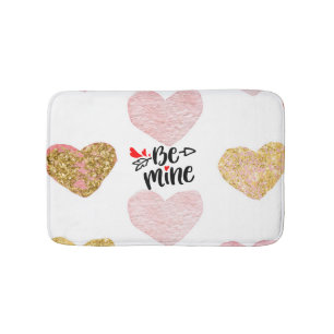 Text Be Mine And Hearts Bathroom Mat