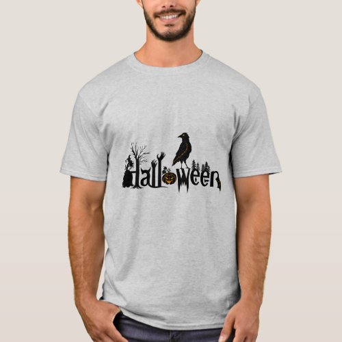 Text  Black Crow Halloween Illustration T_Shirt