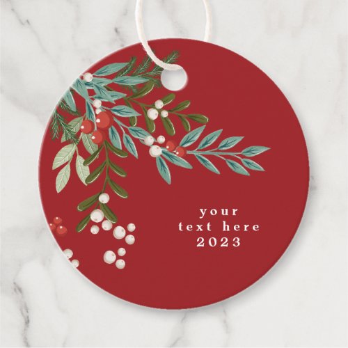 Text Botanical Floral Christmas Traditional Red Favor Tags