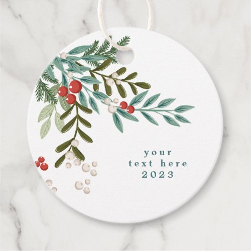 Text Botanical Floral Christmas Traditional White Favor Tags