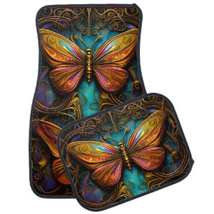 Text Bronze Butterflies on Aqua Blue Car Floor Mat